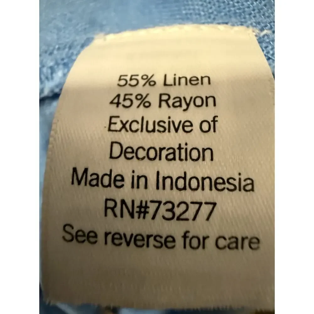 Blue Smocked Midi Dress Faux Button Front Linen Blend Boho Coastal Minimalist XL - Picture 15 of 15